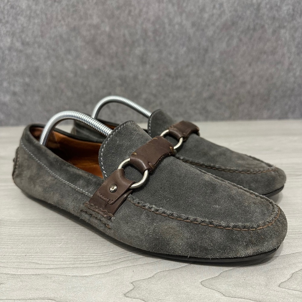 Frye Gray Suede Bit Loafers with Brown Leather Accent